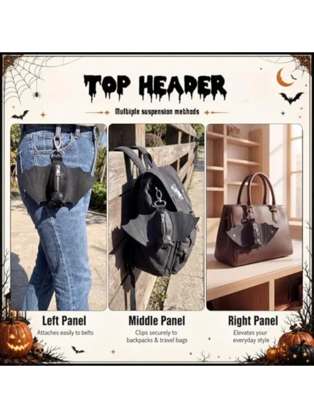 Gothic Bat Coin Purse Set - Handmade Halloween Folding Wing Wallets, 2 Pack